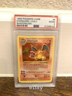 1999 Base Set Holo Charizard 4/102 SHADOWLESS Pokemon Card PSA 2 Good
