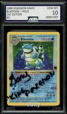 1999 Pokemon Base Set 1st Edition Holo Blastoise #2 Ags 10 Gem Mint Signed