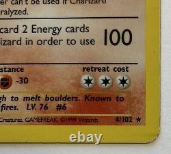 1999 Pokémon Charizard Holo 4/102 Base Set Unlimited Rare MP