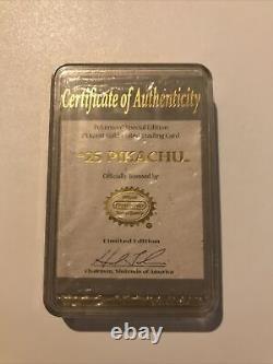 1999 Pokemon Nintendo Limited Edition 23K Gold-Plated Card #25Pikachu With COA