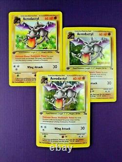 1ST EDITION AERODACTYL Pokémon Fossil 1/62 3 Pokemon Cards Holo Rares