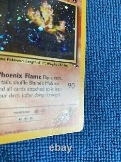 1st Edition Blaines Moltres 1/132 Holo Foil Rare Gym Heroes Pokemon Card SWIRL