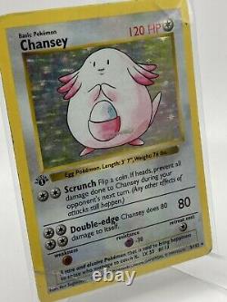 1st Edition Shadowless Chansey Base Set 3/102 Holo Rare Vintage Pokemon TCG Card