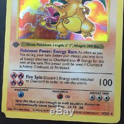 1st Edition Shadowless Charizard 4/102 Base Set Pokemon Card AUTHENTIC HP Played