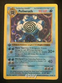 1st Edition Shadowless Poliwrath HOLO Rare 13/102 Base Set Pokemon Card WoTC
