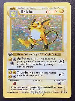 1st Edition Shadowless Raichu 14/102 Base Set Pokemon Card Holo Foil Rare LP