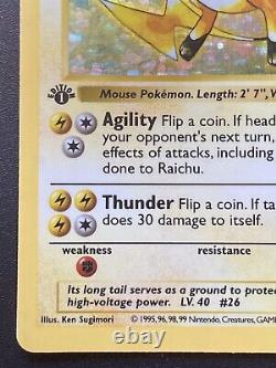 1st Edition Shadowless Raichu 14/102 Base Set Pokemon Card Holo Foil Rare LP