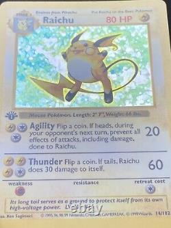 1st Edition Shadowless Raichu 14/102 Base Set Pokemon Card Holo Foil Rare LP