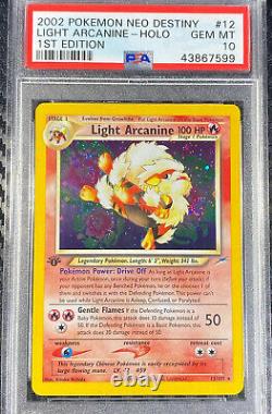 2002 Neo Destiny Pokemon Card Light Arcanine 12/ 1st Edition PSA 10 Gem M SWIRL