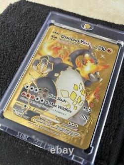 2020 Pokemon Gold Foil Charizard Vmax Rare MISPRINT ERROR Card 102/122 Holo Bled