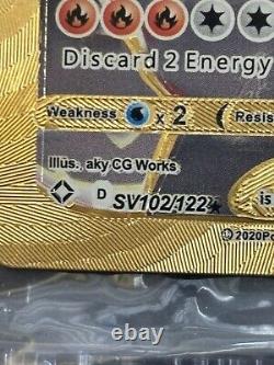 2020 Pokemon Gold Foil Charizard Vmax Rare MISPRINT ERROR Card 102/122 Holo Bled