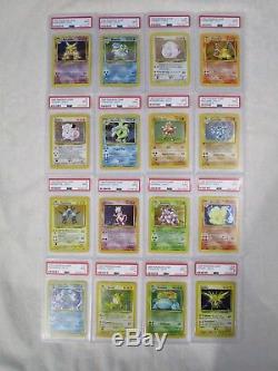 Base Set Unlimited COMPLETE Lot 16 PSA 9 MINT Holo Rare Pokemon Cards Charizard