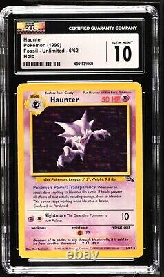 CGC 10 GEM MINT Haunter 6/62 HOLO RARE Fossil Pokemon Card