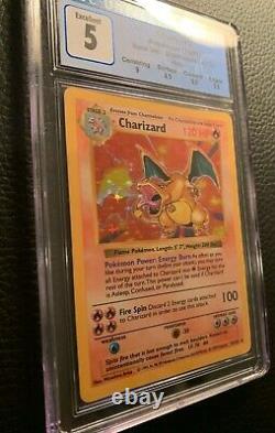 CHARIZARD Pokemon Base Set SHADOWLESS Holo Card 4/102 CGC 5 EX PSA 6+