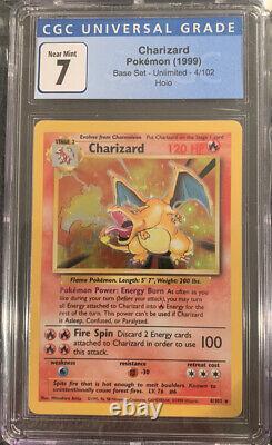 CHARIZARD Pokemon Base Set Unlimited Holo Card #4/102 CGC 7 (NM) PSA 7.5