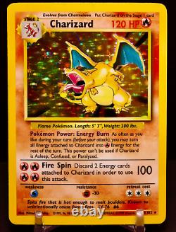 Charizard 4/102 Base Set Unlimited Holo Rare MP Pokemon 2000 WOTC Vintage