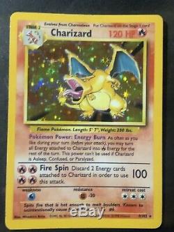 Charizard Holo Rare Pokemon Card Base Set 4/102 Vintage Genuine Old Near Mint