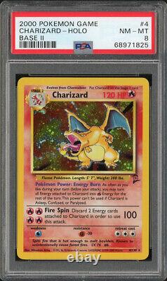 Charizard PSA 8 Base Set 2 II Holo #4 2000 Pokemon Card Very Clean 8 Regrade 9