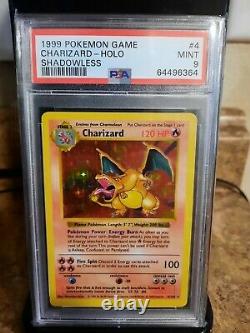 Charizard SHADOWLESS 1999 pokemon card Base Set #4 Holo Foil graded PSA 9 MINT