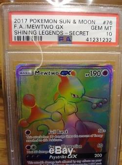Mewtwo GX Secret Rare Pokemon Card 76/73 Shining Legends Set PSA 10 GEM MINT FA