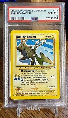 PSA 10 GEM MT 2002 Shining Raichu Neo Destiny 111 Secret Rare Pokemon Card