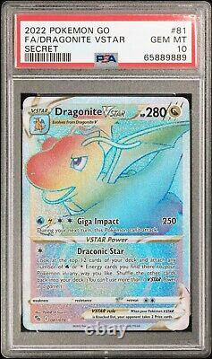 PSA 10 Rainbow Dragonite VStar Pokémon GO Card 81/78 Rainbow Secret Rare POP 1