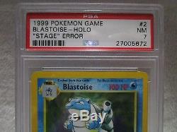PSA 7 NM Blastoise Base Unlimited STAGE ERROR Holo Rare Pokemon Card 2/102 S29
