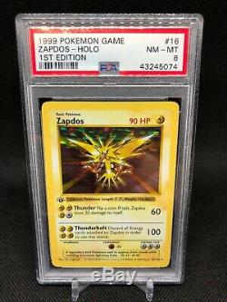 PSA 8 1st Edition Shadowless Zapdos Pokemon Card 16/102 STRONG Grade Holo Rare