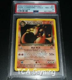 PSA 8 NM-MINT Dark Charizard 4/82 1ST EDITION Team Rocket HOLO RARE Pokemon Card