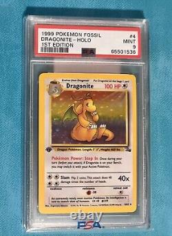 PSA 9 MINT Pokemon Dragonite Holo 4/62 WotC 1st Edition Fossil Rare