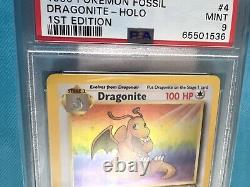 PSA 9 MINT Pokemon Dragonite Holo 4/62 WotC 1st Edition Fossil Rare