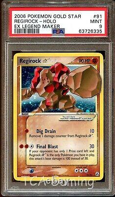 PSA 9 MINT Regirock GOLD STAR 91/92 Legend Maker HOLO RARE Pokemon Card 335