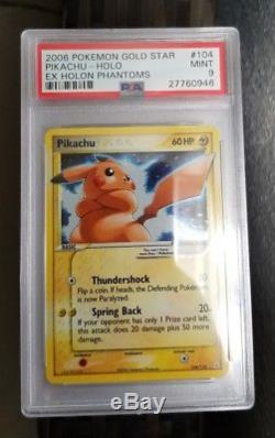 Pikachu Gold Star Holo Rare Pokemon Card 104/110 EX Holon Phantom Set PSA 9 MINT