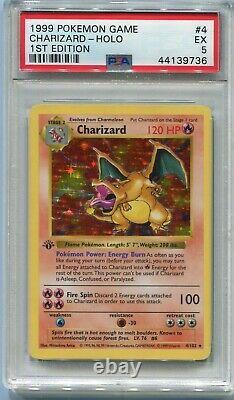 Pokemon Card 1st Edition Shadowless Charizard Base Set 4/102, PSA 5 Excellent
