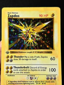 Pokemon Card 1st Edition Zapdos Base Set (Shadowless) 16/102 Holo Rare