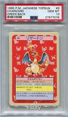 Pokemon Card Japanese 1995 Topsun Charizard Green Back, PSA 10 Gem Mint