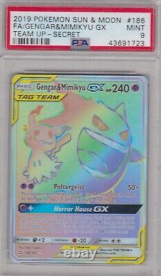 Pokemon Card PSA 9 Mint GENGAR & MIMIKYU GX 186/181 Secret Rare Team Up