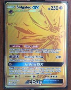 Pokemon Card SOLGALEO GX GOLD SECRET RARE 173/156 ULTRA PRISM MINT