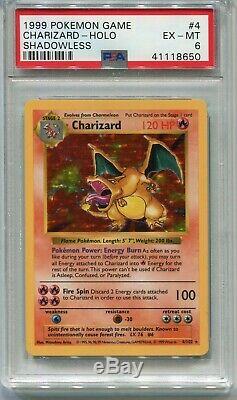 Pokemon Card Shadowless Unlimited Charizard Base Set 4/102, PSA 6 Excellent-Mint