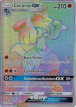 Pokemon SM Forbidden Light Card Lucario GX 135/131 Rainbow Rare Holo