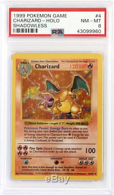 Pokemon Shadowless Base Set # 4 Charizard Holo PSA 8 Card Near Mint-Mint Rare