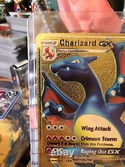 Pokémon TCG Charizard GX Hidden Fates SV49/SV94 Gold Holo Full Art Fan Art Card