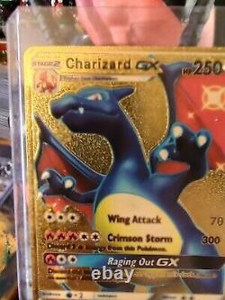 Pokémon TCG Charizard GX Hidden Fates SV49/SV94 Gold Holo Full Art Fan Art Card