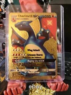 Pokémon TCG Charizard GX Hidden Fates SV49/SV94 Gold Holo Full Art Fan Art Card