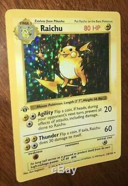 Raichu Pokémon Card Shadowless 14/102 Holo 1st Edition Rare Base Set 1999
