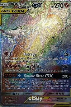 Rainbow Rare Reshiram & Charizard Gx 217/214 tag team Pokemon Card