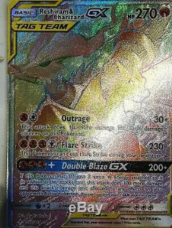 Rainbow Rare Reshiram & Charizard Gx 217/214 tag team Pokemon Card