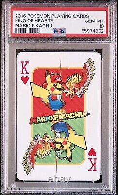 Rare 2016 Pokemon Playing Cards Mario Pikachu King Of Hearts And Flareon Psa 10