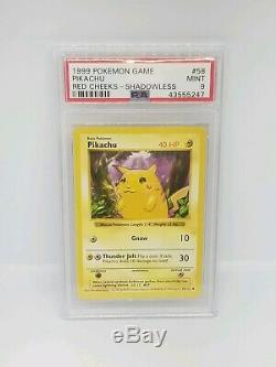 Rare Mint Pikachu Red Cheek Misprint Base Set Shadowless Pokemon Card 58/102 Psa