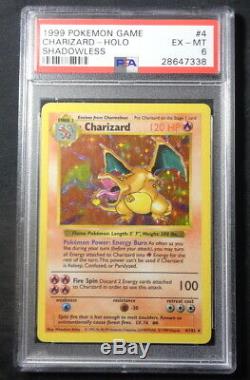 SHADOWLESS CHARIZARD 4/102 PSA 6 Holo Foil Rare Base Set Pokemon Card EX-MT
